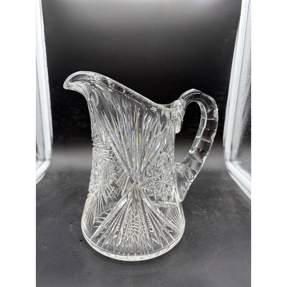 Antique American Brilliant Period Cut Glass Water Pitcher Pinwheel Starburst